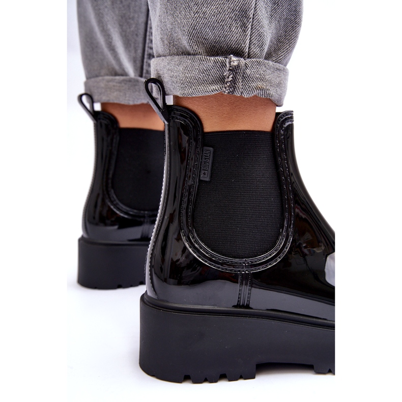 Kvinnors lackerade wellies på Big Star MM274395 Black Platform svart 5