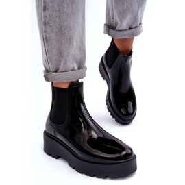 Kvinnors lackerade wellies på Big Star MM274395 Black Platform svart 4