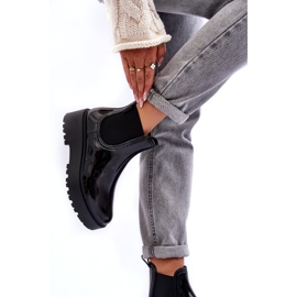 Kvinnors lackerade wellies på Big Star MM274395 Black Platform svart 3