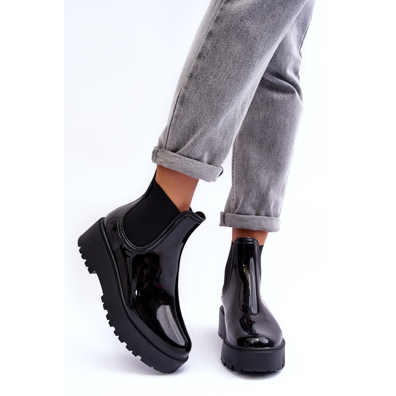 Kvinnors lackerade wellies på Big Star MM274395 Black Platform svart 1