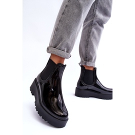 Kvinnors lackerade wellies på Big Star MM274395 Black Platform svart 2
