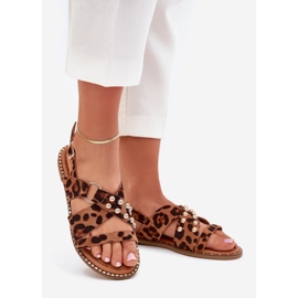 Boto Flat -hanterade kvinnosandaler med Golden Taps Leopardtryck brun 1