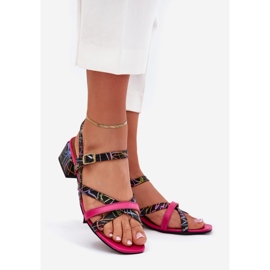 Kvinnors lädersandaler på stolpen med Maciejka Stripes 06959-39 Fuksja rosa 1