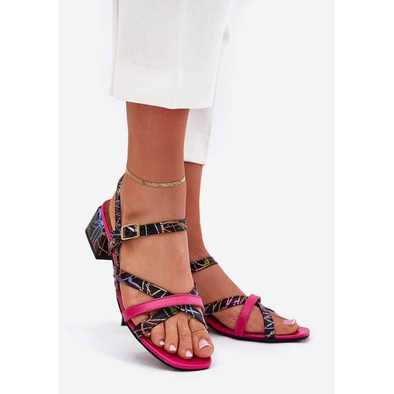 Kvinnors lädersandaler på stolpen med Maciejka Stripes 06959-39 Fuksja rosa 1