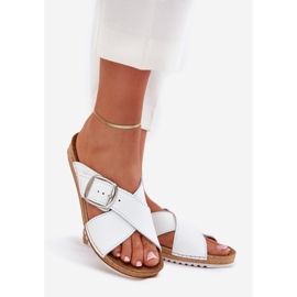 Kvinnors läder tofflor med inblu vo0004gu spänne vit 1