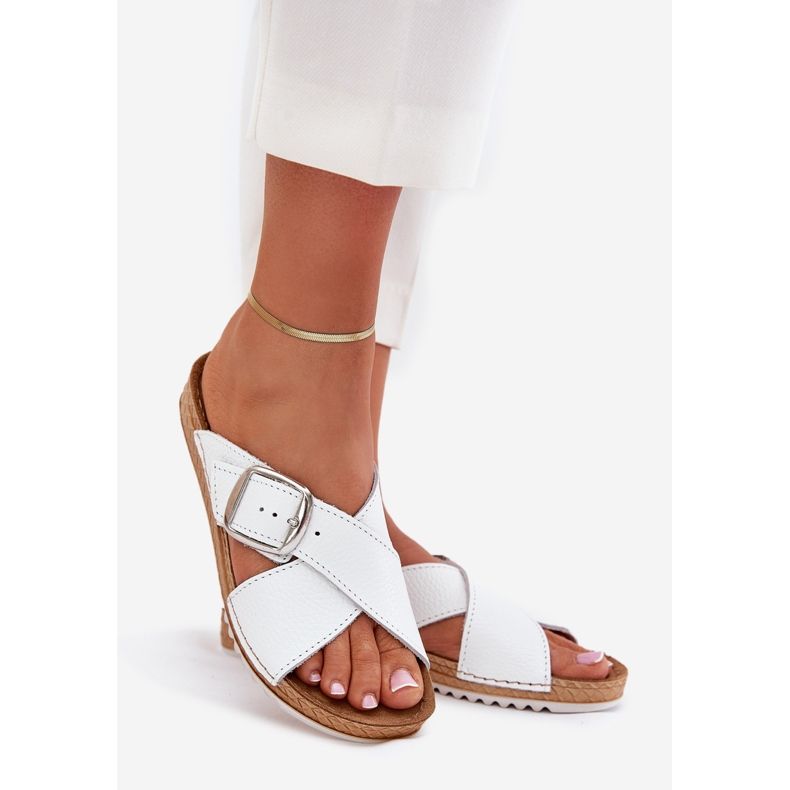 Kvinnors läder tofflor med inblu vo0004gu spänne vit 1