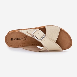 Kvinnors läderflip flops med inblu vo0004gu spänne beige 2
