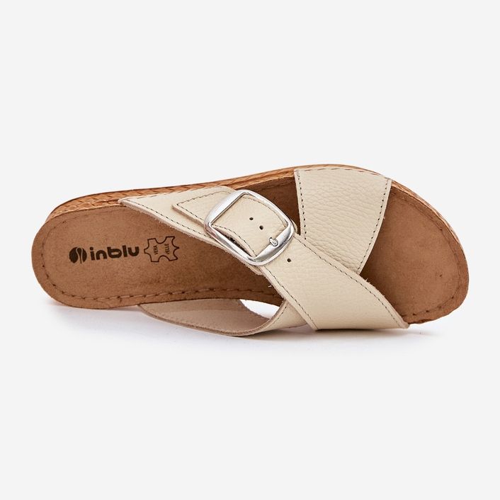 Kvinnors läderflip flops med inblu vo0004gu spänne beige 2