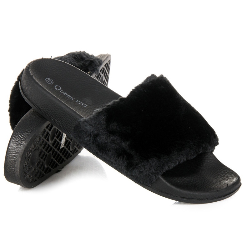 Queen Vivi Tofflor med päls svart 1