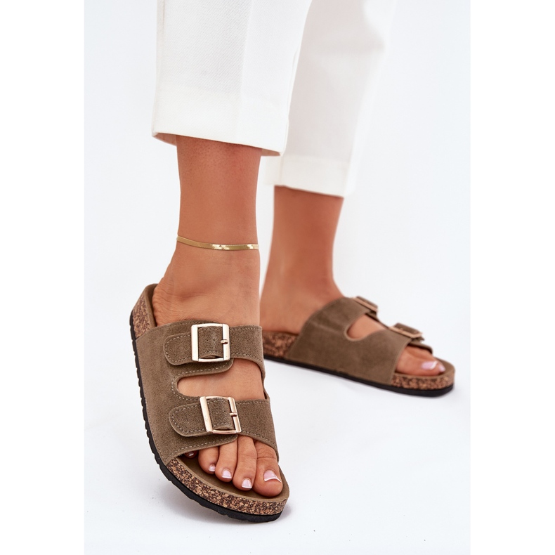 Boto Kvinnors flip flops med gyllene klämmor och mörkgrön luner 2