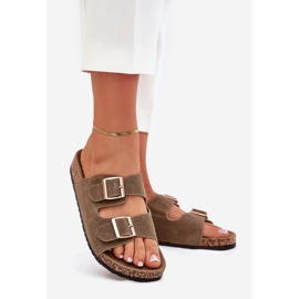 Boto Kvinnors flip flops med gyllene klämmor och mörkgrön luner 1