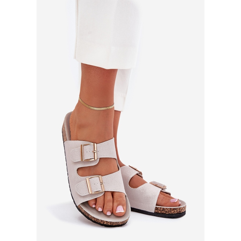 Boto Kvinnors flip flops med gyllene klämmor och grå månstygn 1