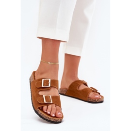 Boto Kvinnors flip flops med gyllene klämmor och kamelluner sömmar brun 2