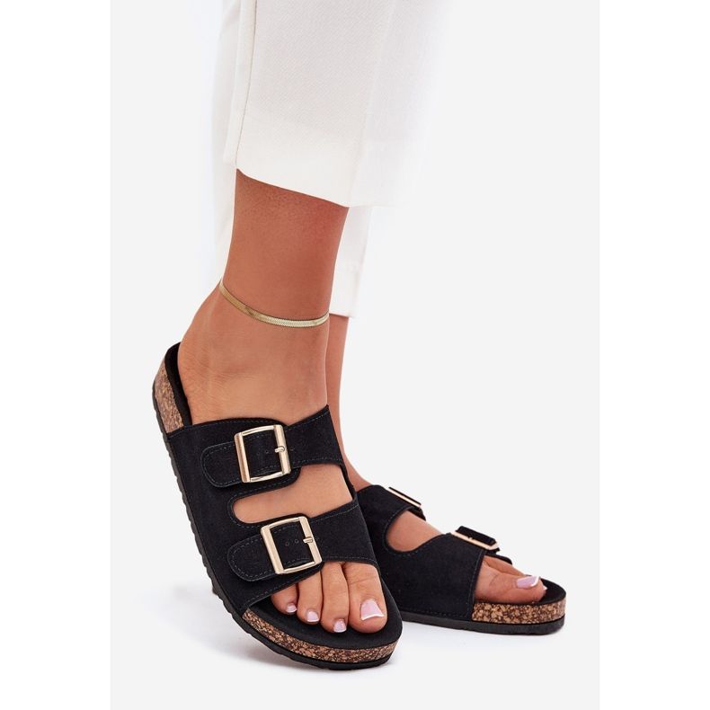 Boto Kvinnors flip flops med gyllene klämmor och svarta månstygn 1