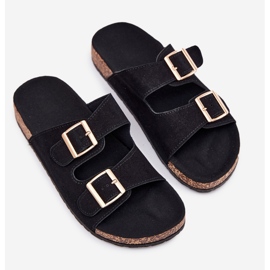 Boto Kvinnors flip flops med gyllene klämmor och svarta månstygn 2
