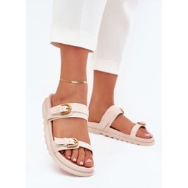 Boto Kvinnors flip flops med ränder och gyllene klämmor Light Beige Selana 2