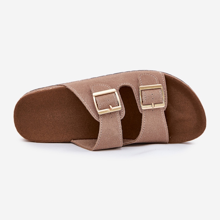 Boto Kvinnors flip flops med gyllene klämmor och sömmar Khaki Luner beige 2