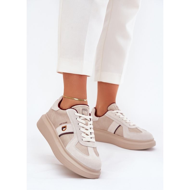 Women's Leather Sneakers på Big Star Platform av Daniel Lopez SS2D4003 Beige 2