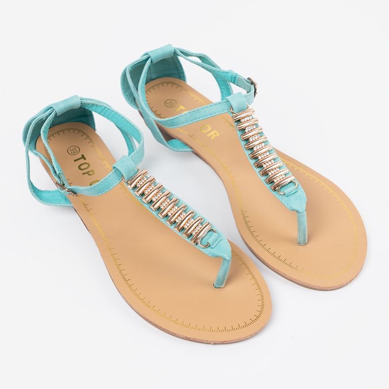 Shelvt Blå sandaler med gyllene dekoration 2