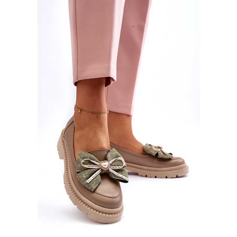 Kvinnors läderloafers med Laura Messi 2787 Beige 2