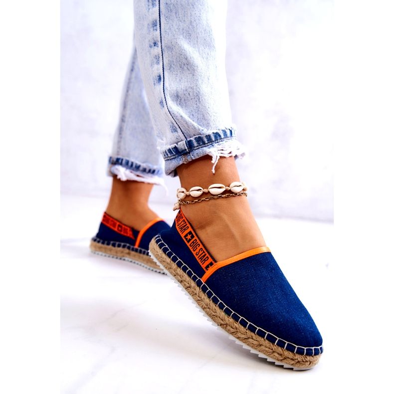 Material Espadrilles Kvinnors insättning Big Star JJ27487 Navy Blue blå 4