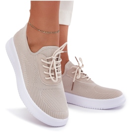 Seastar Material Slocked Sports Shoes on the Platform Women's Beige 4