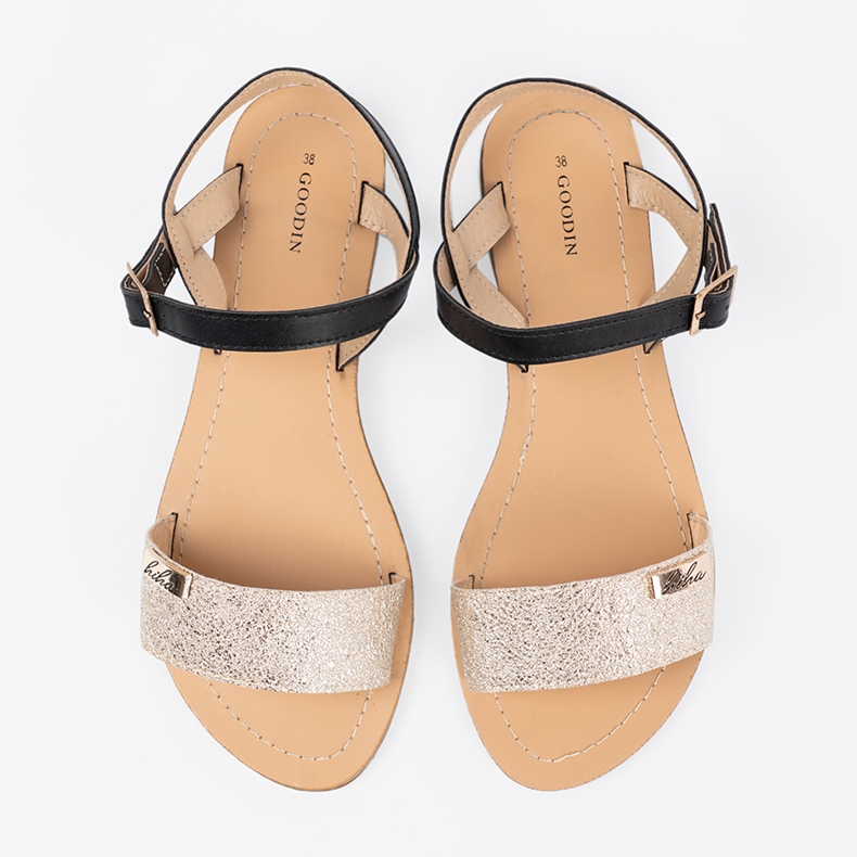 Goodin Svarta gyllene kvinnors platta sandaler 1