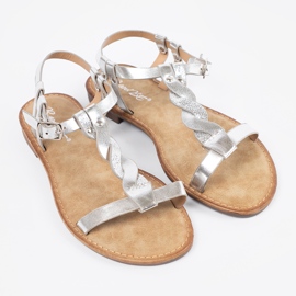 Shelvt Kvinnors silversandaler på en platt sula 1