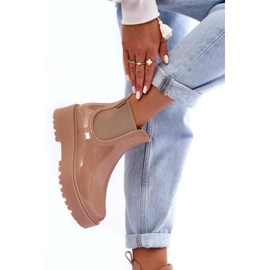 Kvinnors lackerade wellies på Big Star MM274396 Beige Platform 3