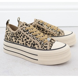 Låga sneakers på en leopardplattform Beige News 9157 2