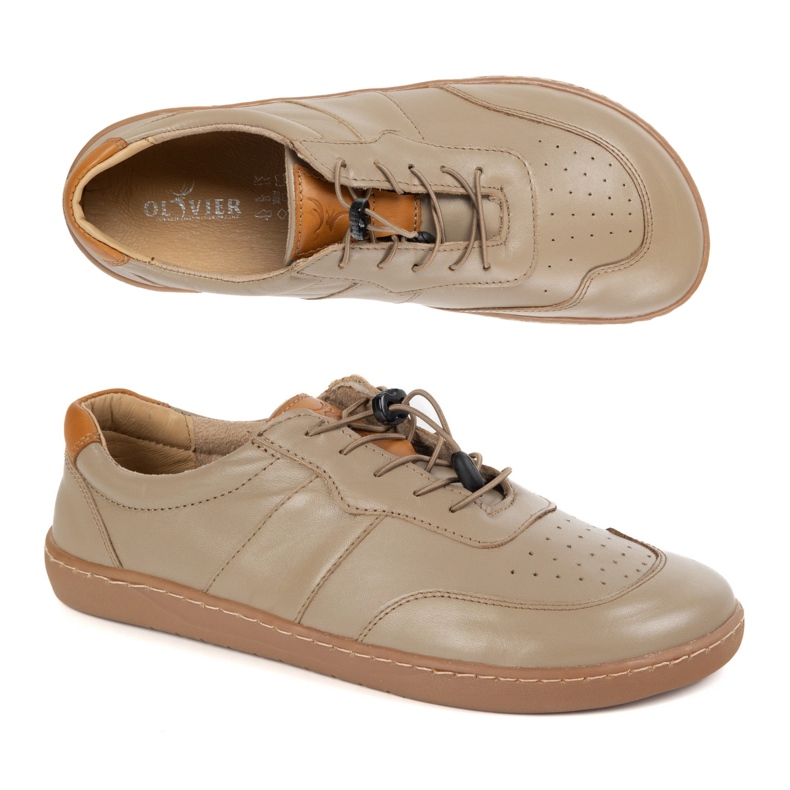 Olivier Kvinnors barfota skor minimalistiska läder bred aria cappuccino beige 1