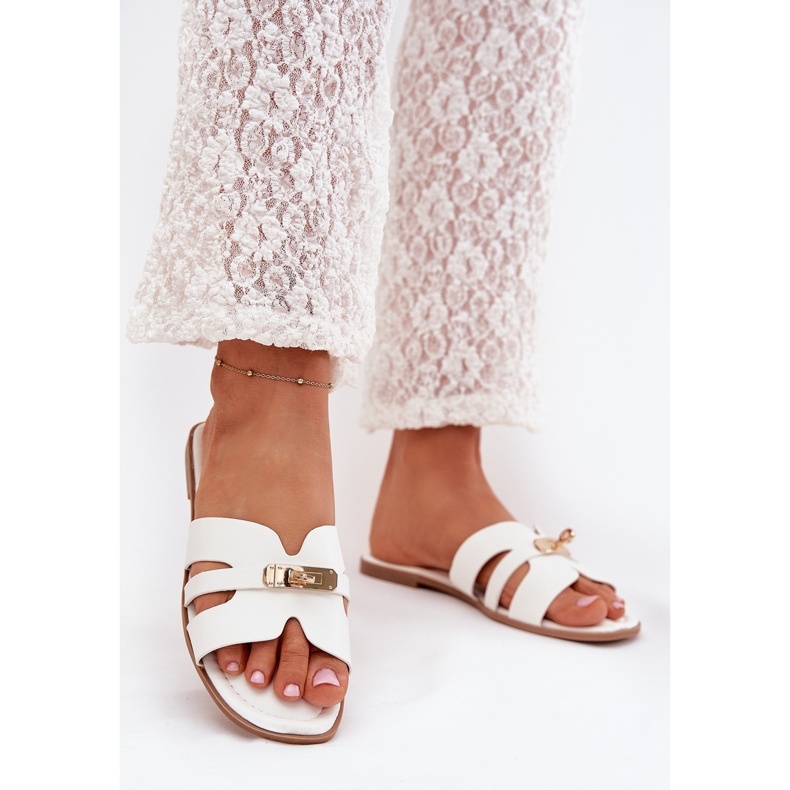 Boto Platta kvinnors flip flops med en rem och gyllene detalj White Kerenza vit 2