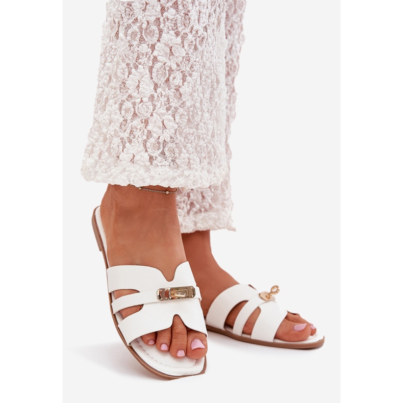 Boto Platta kvinnors flip flops med en rem och gyllene detalj White Kerenza vit 1