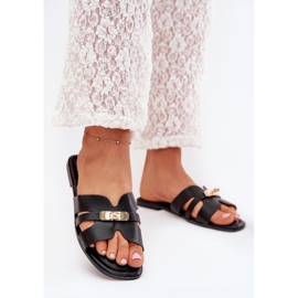 Boto Platta kvinnors flip flops med en rem och gyllene detalj svart kerenza 2