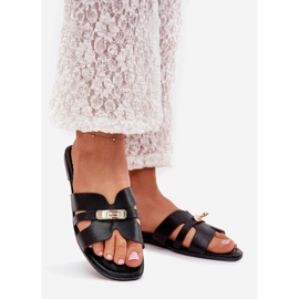 Boto Platta kvinnors flip flops med en rem och gyllene detalj svart kerenza 1