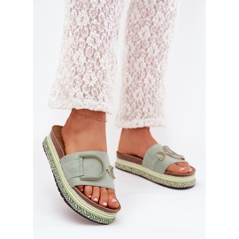Boto Kvinnors flip flops på plattformen med en grön daphira dekoration 2