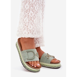 Boto Kvinnors flip flops på plattformen med en grön daphira dekoration 1