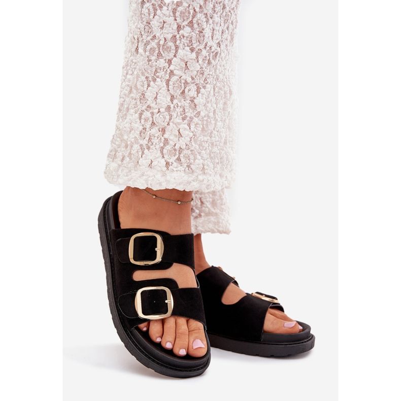 Boto Kvinnors flip flops på plattformen med gyllene spännen svart verena 1