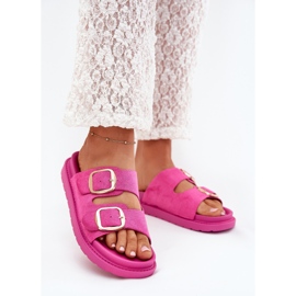 Boto Kvinnors flip flops på plattformen med gyllene spännen fuchsia verena rosa 2