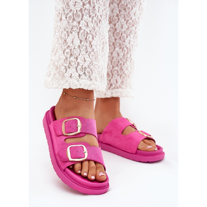 Boto Kvinnors flip flops på plattformen med gyllene spännen fuchsia verena rosa 2