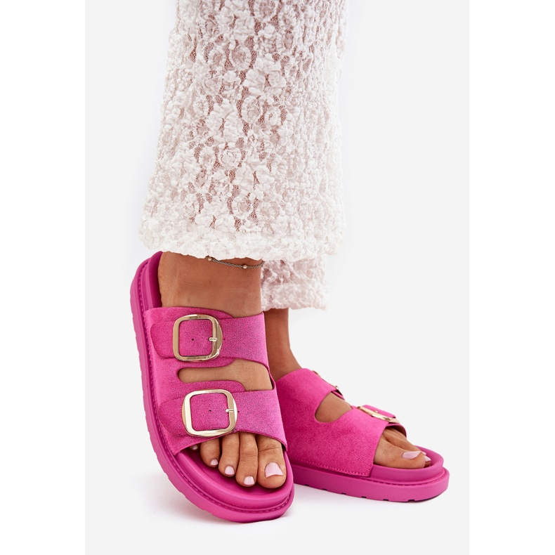Boto Kvinnors flip flops på plattformen med gyllene spännen fuchsia verena rosa 1