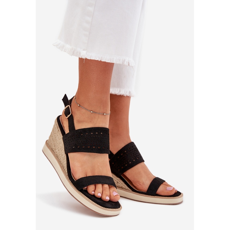 Boto Sandaler för kvinnors öppna för kil med Black Zolira -flätan svart 1