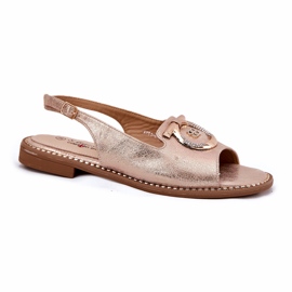 Eleganta kvinnorsandaler med plattklackad dekoration S.Barski KV51-003 rosa guld gyllene 3