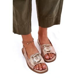 Eleganta kvinnorsandaler med plattklackad dekoration S.Barski KV51-003 rosa guld gyllene 4