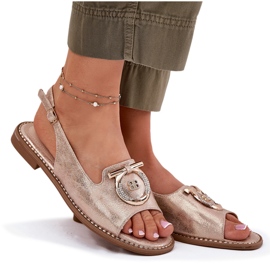 Eleganta kvinnorsandaler med plattklackad dekoration S.Barski KV51-003 rosa guld gyllene 6