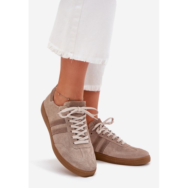 Zazoo N1068 Suede Low Women's Dark Sneakers beige 1