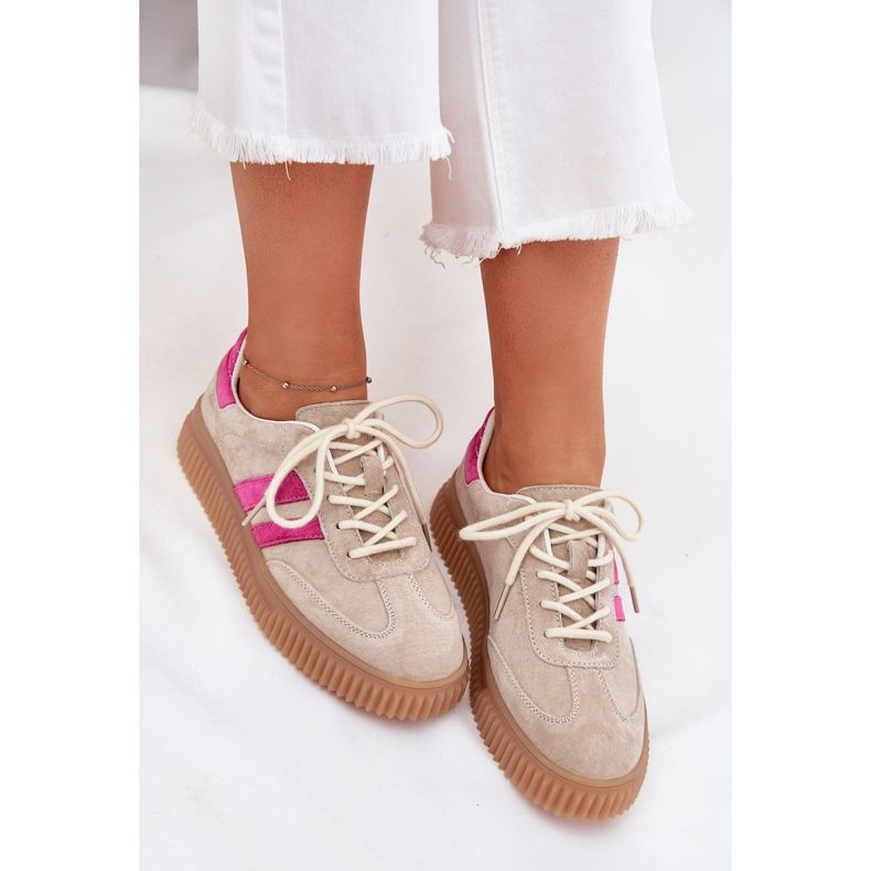 Boto Kvinnors mocka sneakers på beige-rosa cavira-plattformen 2