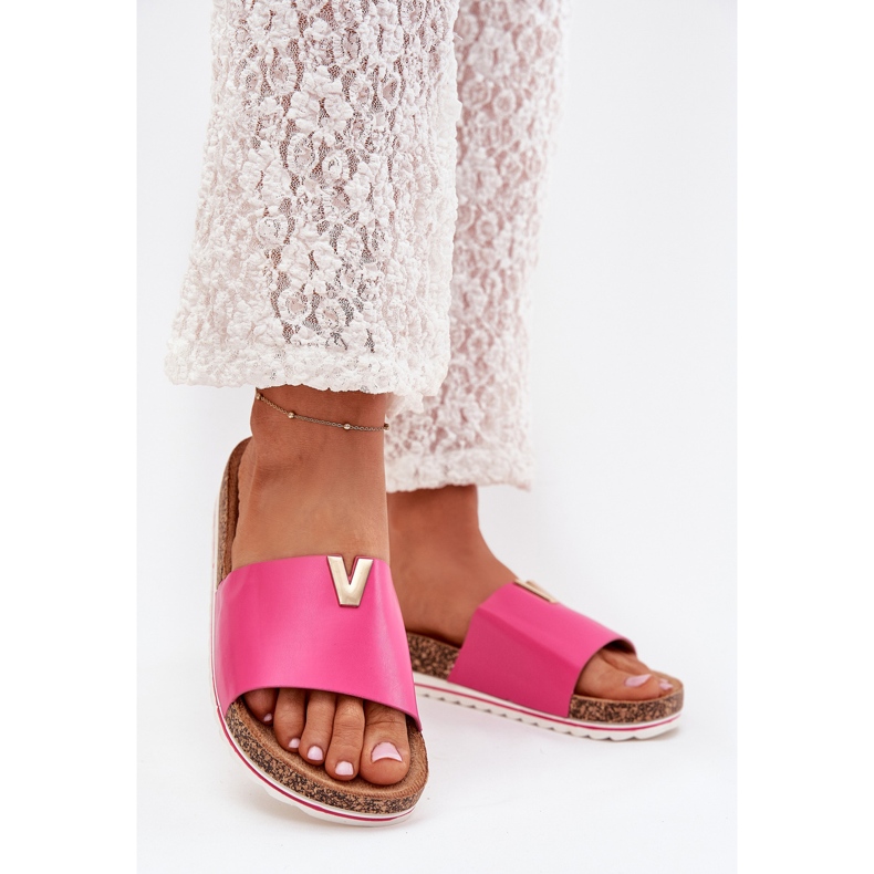 Boto Kvinnors flip flops på en korkplattform med en dekorativ detalj Fuksia Vessira rosa 2
