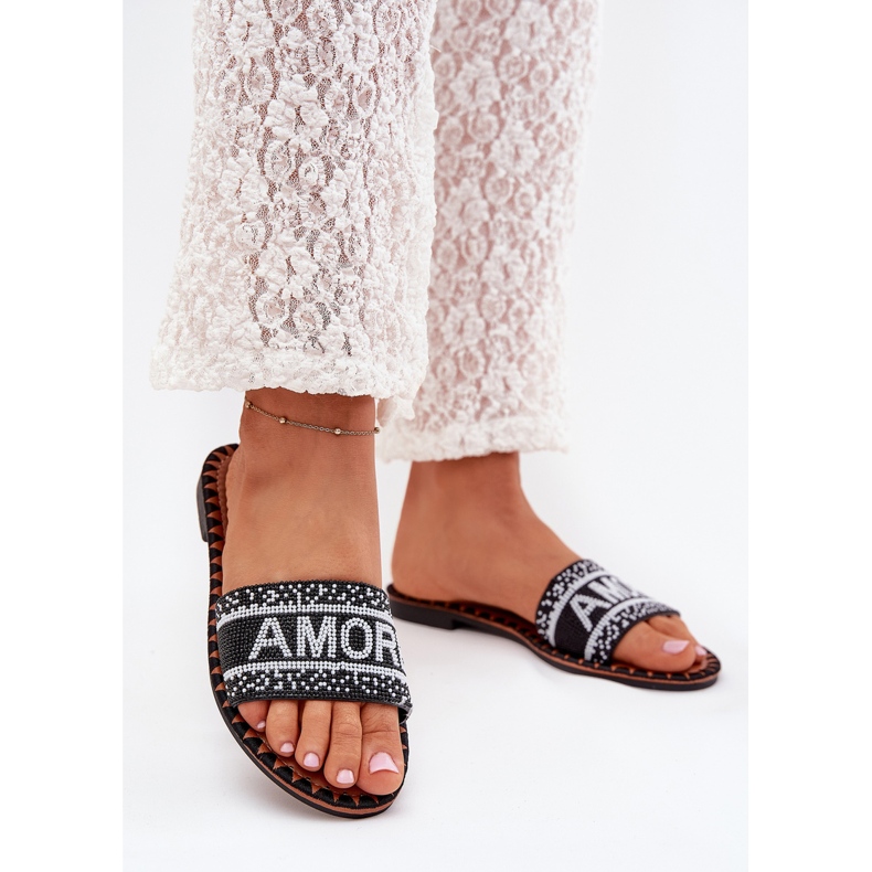 Boto Flat -hane kvinnors flip flops med avelina avelina dekoration svart 2