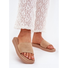 Boto Kvinnors flip flops på plattformen med Eco Suede Dark Beige Jorina 2
